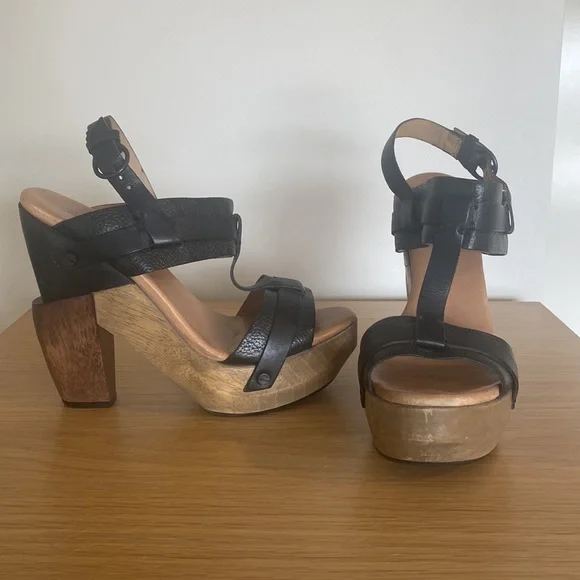 All Saints leather and wood platform sandals - Picture 2 of 6